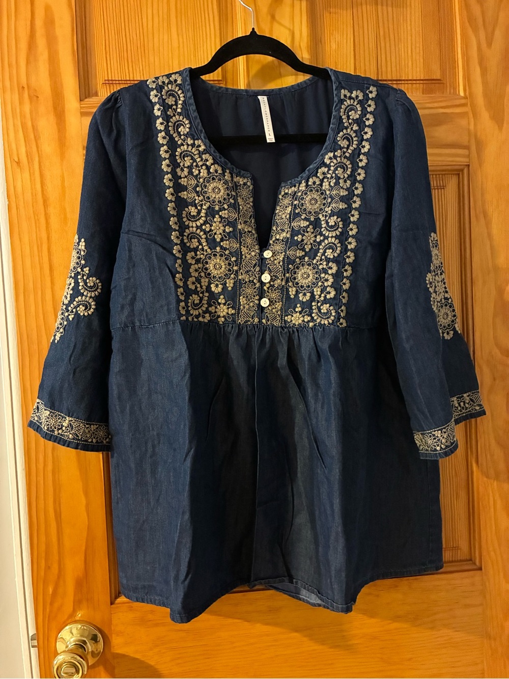 RockFlowerPaper Embroidered Navy Peasant Tunic Top - Women